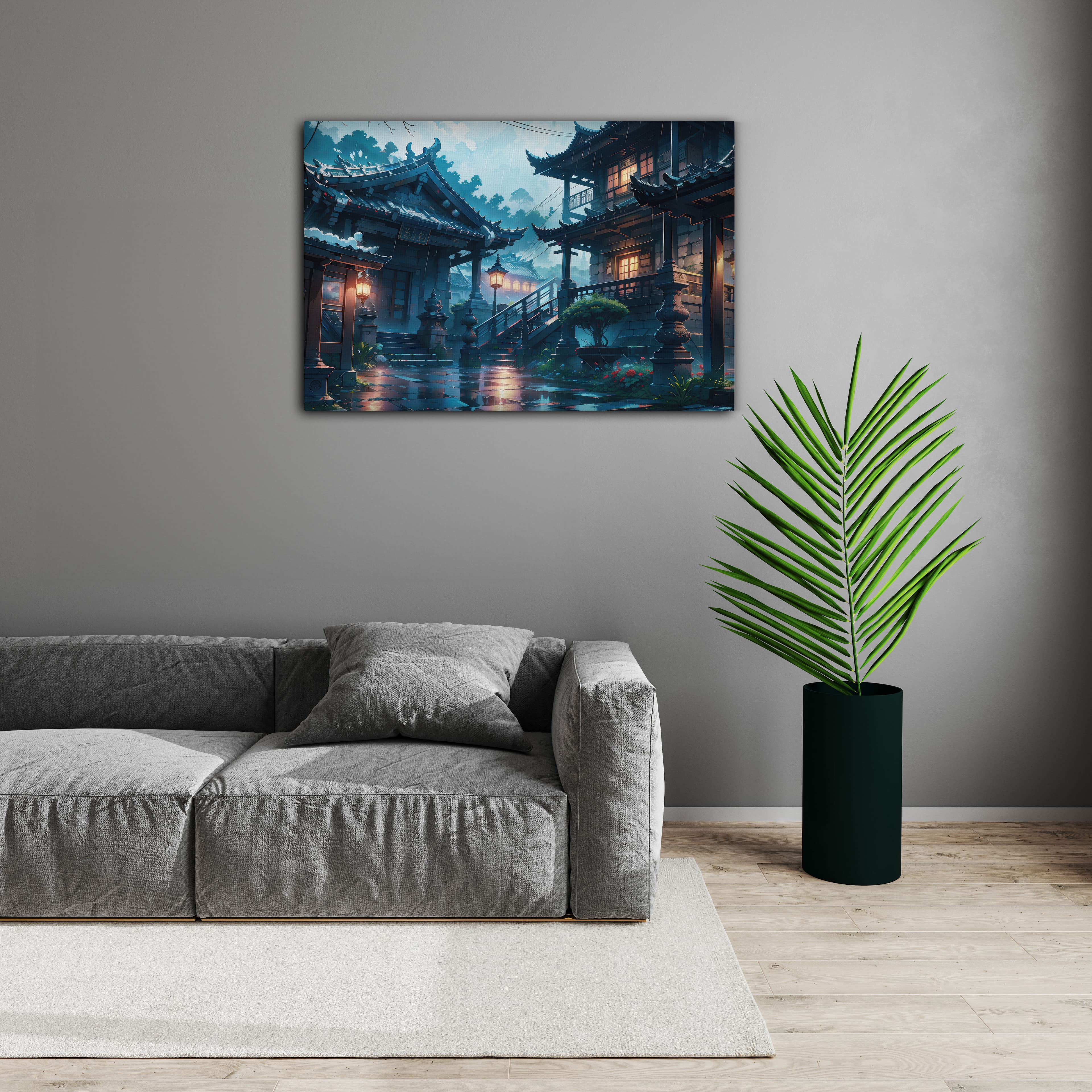 Japon Evi Dijital Sanat Kanvas Tablo